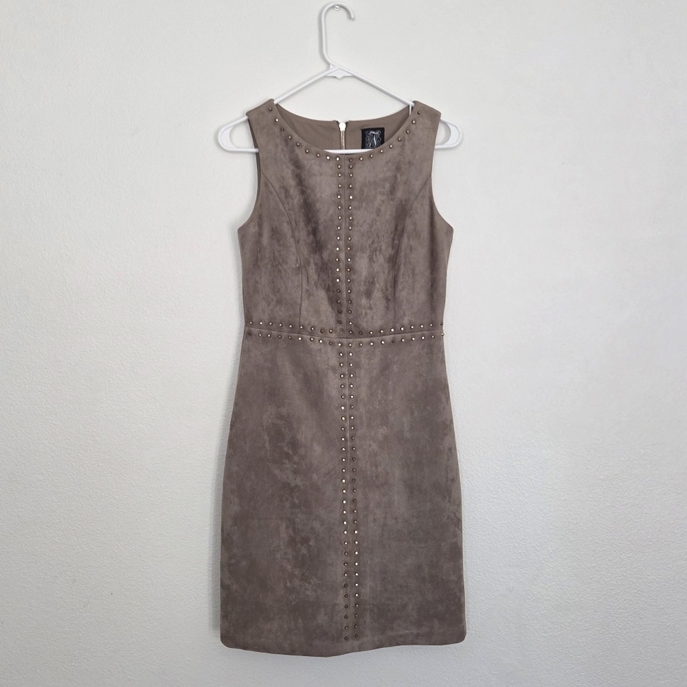 Jax Tan Studded Faux Suede Sleeveless Mini Dress Size 4